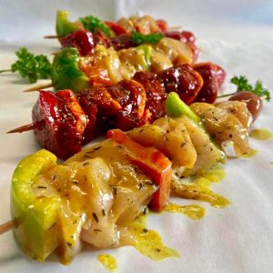 Brochettes de canard au 3 poivres